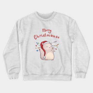 Merry Christmouse Cute Mouse in Santa Hat Crewneck Sweatshirt